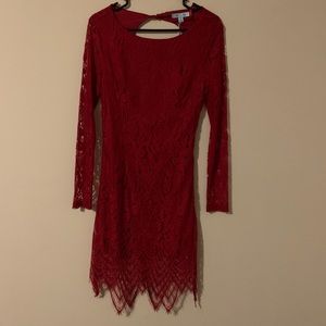 Garnet lace dress with key hole back
